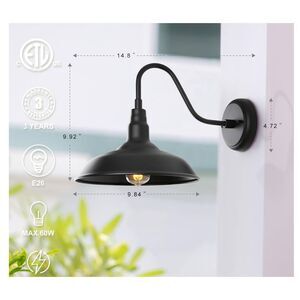 Black Gooseneck Barn Light Farmhouse 10"  Exterior Fixture‎ Wall Mount Sconce